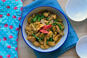 Stir Fried Pork with curry paste and yardlong bean.