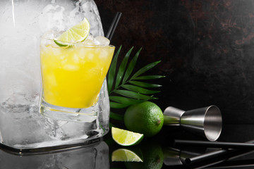 Frozen Lime Glass Ice Cube - Ice Melting - Black Background