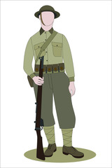 Naklejka premium WW1 British Army Soldier from France 1918, on white