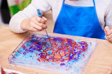 Ebru marbling painting art technology on water