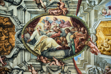 Fototapeta na wymiar San Filippo Neri vede la Madonna, di Tornioli, affresco in Chiesa Nuova, Roma