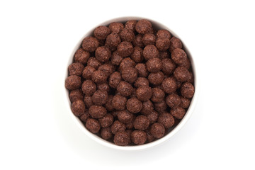 Chocolate dry corn balls, isolated on white background