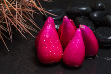 Full Frame Shot Of Pink  Acid Pitigüey Fruit Background. Tropical  Fruit