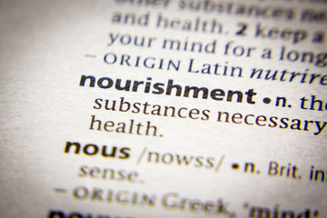 Obraz premium Word or phrase Nourishment in a dictionary.