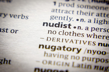 Obraz premium Word or phrase Nudist in a dictionary.