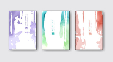 Watercolor bright color design banner set. Vector illustration