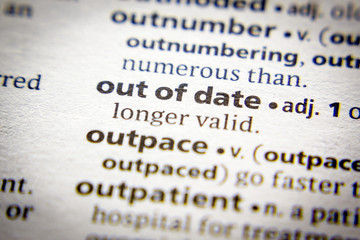 Obraz premium Word or phrase Out of date in a dictionary.