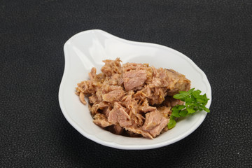 Canned tuna fish in the bowl