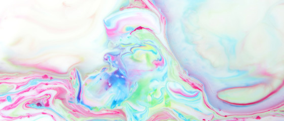 Fluid art. Trendy wallpaper. Abstract multicolored background. Holographic background. Design backdrop. Widescreen