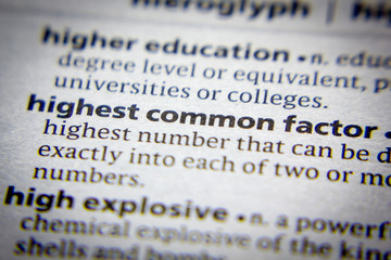 Word or phrase Highest common factor in a dictionary.