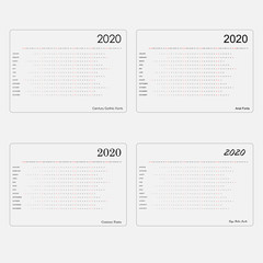 2020 Calendar Template.Calendar 2020 Set of 12 Months.Yearly calendar vector design stationery template.Vector illustration.