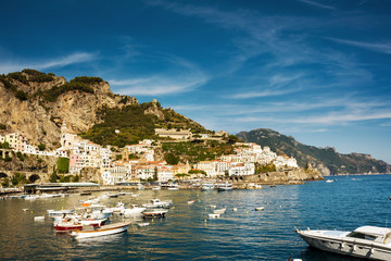 Fototapeta na wymiar Boats in the harbor, Amalfi, Italy