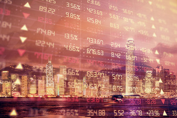 Fototapeta premium Multi exposure of forex chart drawings over cityscape background. Concept of success.