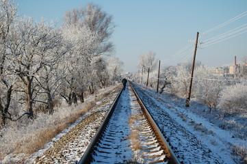 voie ferrée en hiver