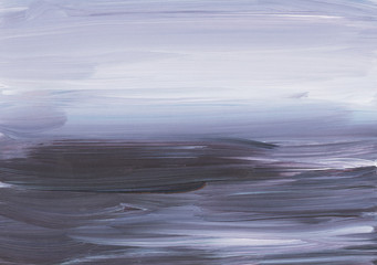 Obraz premium Modern oil painting background texture. Abstract landscape. Violet, brown, white brush strokes on paper. Elegant calm backdrop. 