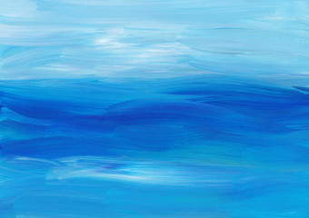 Obraz premium Abstract oil painting background texture. Blue and white brush strokes on paper. Beautiful soft water overlay. 