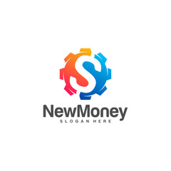 Obraz premium Gear money logo design concept vector, Simple Money gear logo template, Icon Symbol, Creative design