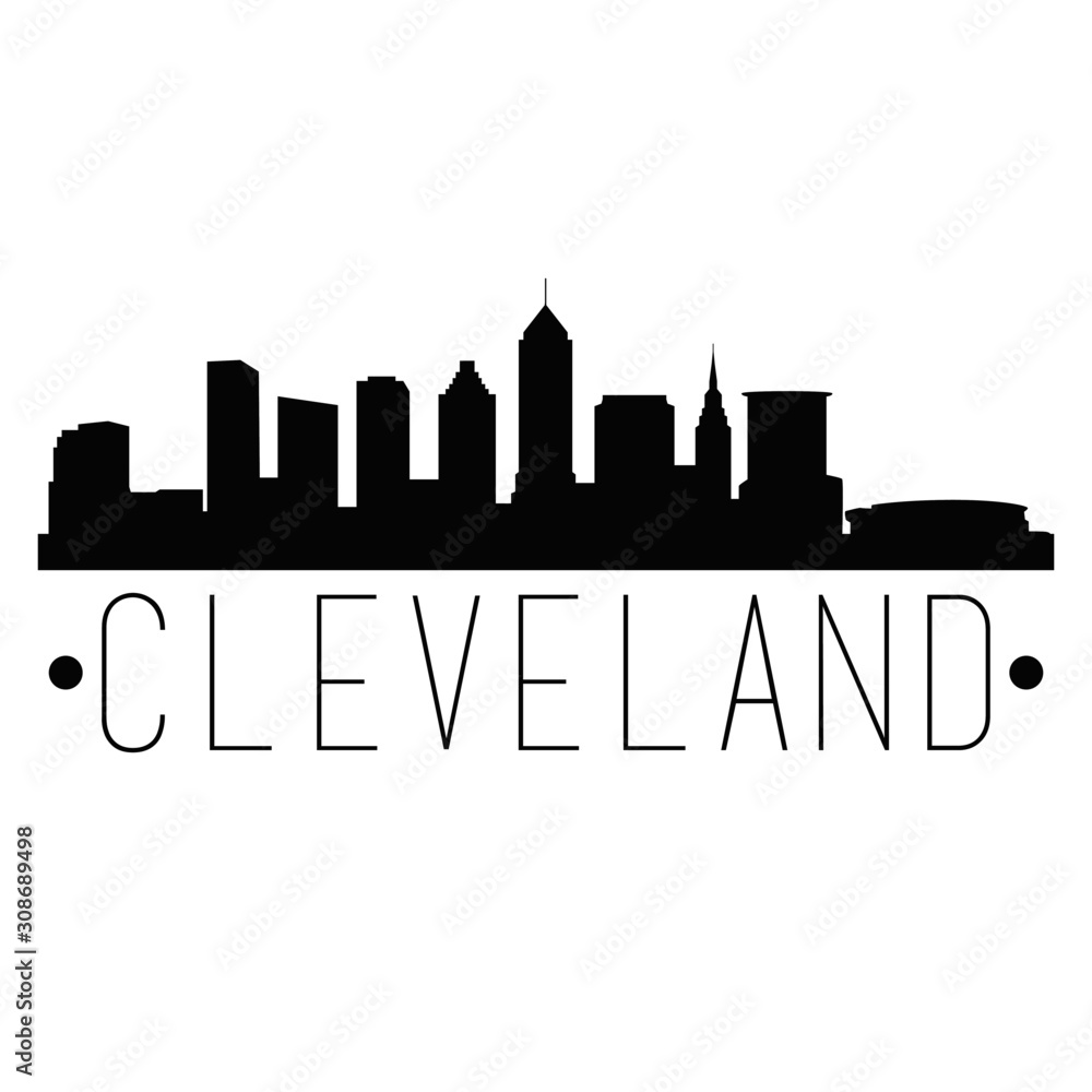 Poster Cleveland Ohio Skyline. Silhouette City Design Vector Famous Monuments.