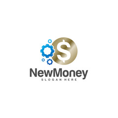 Gear money logo design concept vector, Simple Money gear logo template, Icon Symbol, Creative design