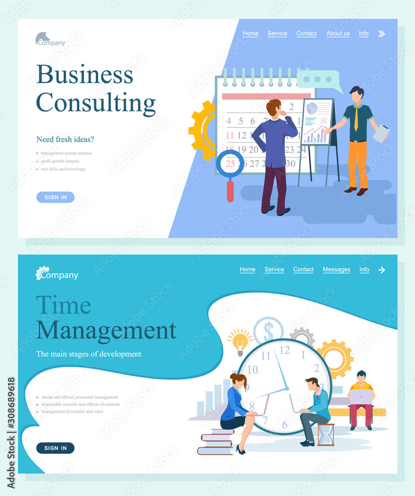 Poster business tech of company consulting and management, startup and stages of development. system analys
