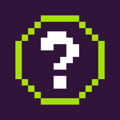 Obraz premium Faq pixel icon vector, pixelated question mark in frame, circle button in gaming process, creative design of retro gamification, 8 bit flat style