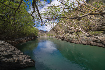 Beautiful blue creek in between Kahurangi canyon,Cromwell,New Zealand.Lindsi Pass route.