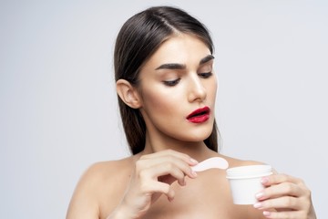 beautiful woman bare shoulders clean skin