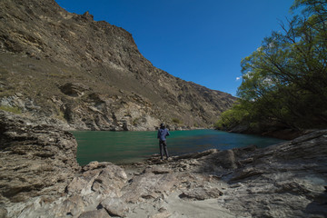 Beautiful blue creek in between Kahurangi canyon,Cromwell,New Zealand.Lindsi Pass route.