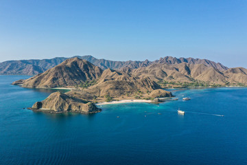 Aerial view of Pink Beach located in Komodo National Park, Indonesia.