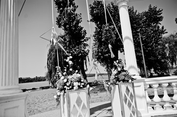 Beautiful wedding set decoration in the outdoor ceremony.