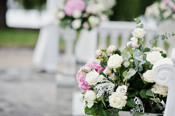 Beautiful wedding set decoration in the outdoor ceremony.