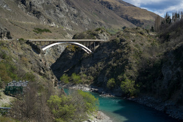 Fototapeta premium View of Kawarau Bridge and river from Kawarau Hanging Bridge.