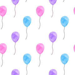 Seamless pattern balloons multicolored watercolor illustration