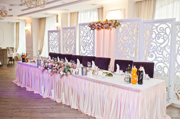 Beautiful wedding set decoration in the restaurant.