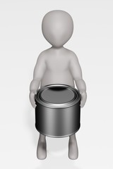 3D Render of Cartoon Character with Can with Paint