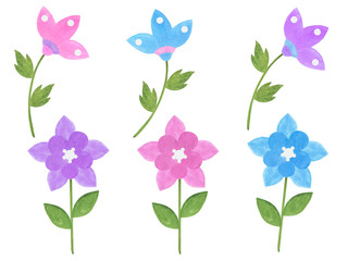 Set of stylized flowers watercolor illustration