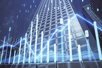 Fototapeta na wymiar Forex chart on cityscape with tall buildings background multi exposure. Financial research concept.