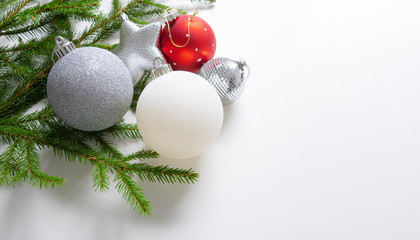 Fototapeta na wymiar Close-up of Christmas decorations on white background.