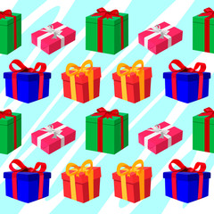 Christmas or new year Wallpaper with images of gifts for Christmas. Gifts of different sizes and colors.