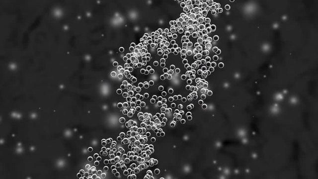 3D rendered Animation of a DNA double Helix forming out of Molecules and particles.