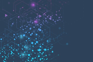 Structure molecule and communication. Dna, atom, neurons. Scientific concept for your design. Connected lines with dots. Medical, technology, chemistry, science background. Vector illustration.