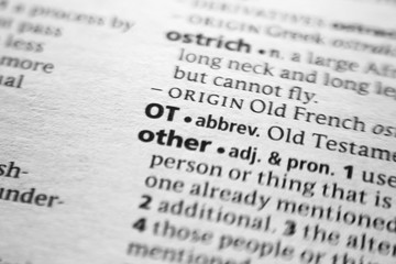 Fototapeta premium Word or phrase OT in a dictionary.