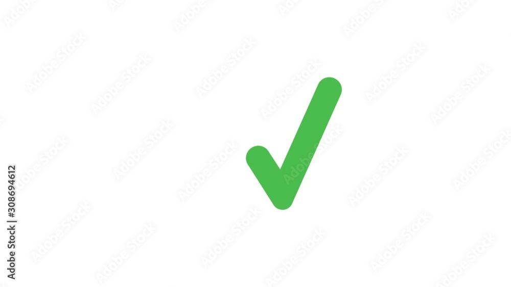 Poster animation of check mark and arrow moving up on white background.