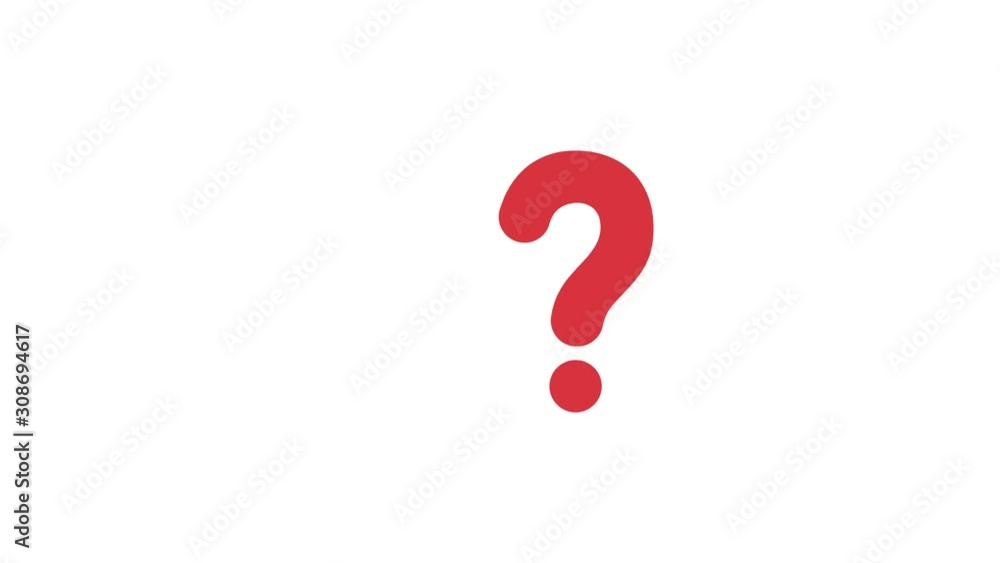 Poster animation of question mark and arrow moving down on white background.