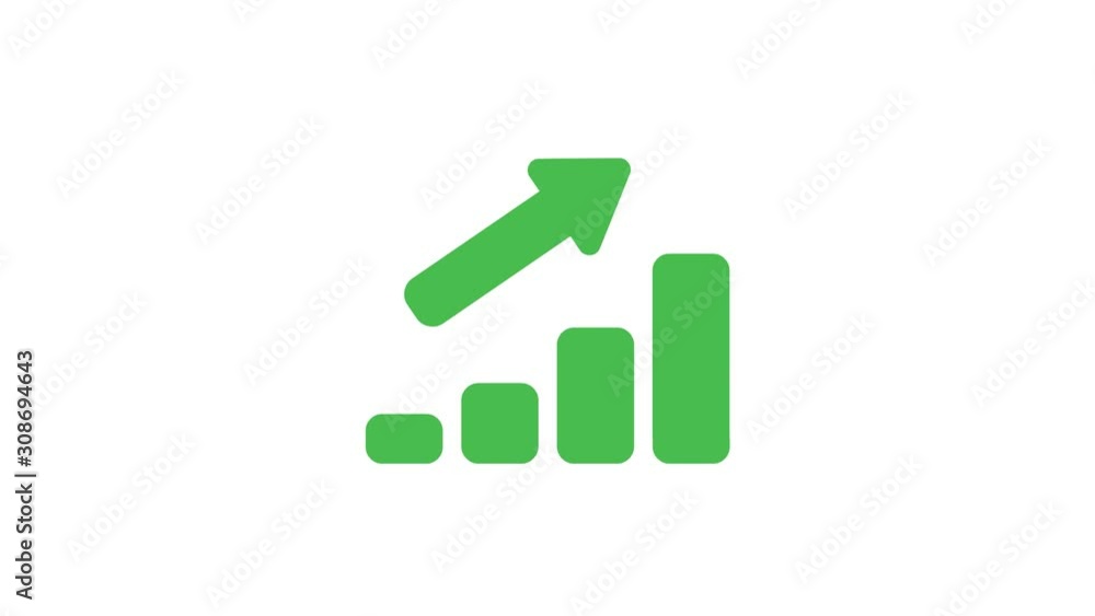 Poster animation of sales bar graph moving up on white background.