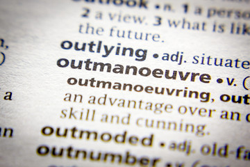 Obraz premium Word or phrase Outmanoeuvre in a dictionary.