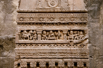 Beautifully carved idols, Kailas Mandir, Cave No. 16, Ellora Caves, Aurangabad, Maharashtra