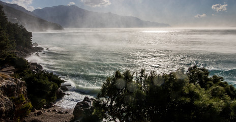 Strong bura wind, Dalmatia, Croatia