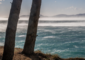 Strong bura wind, Dalmatia, Croatia