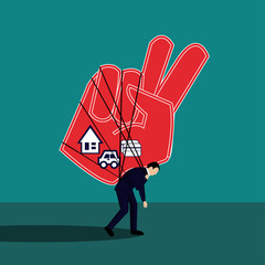 Debt obligations red concept icon. Debt obligations flat illustration.